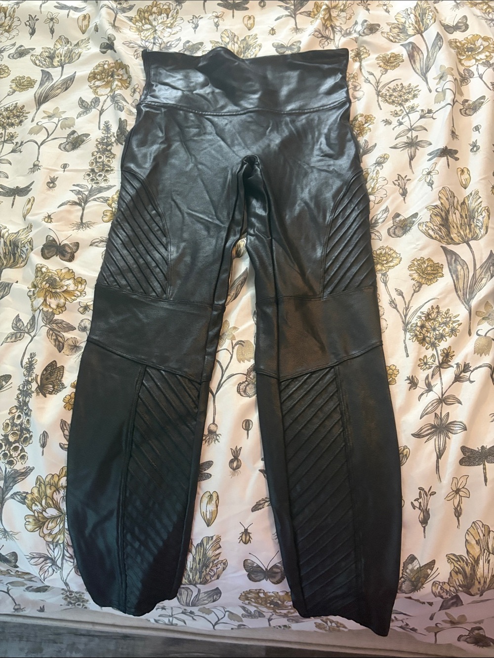 Spanx Faux Leather High-Waist Moto Leggings - Black